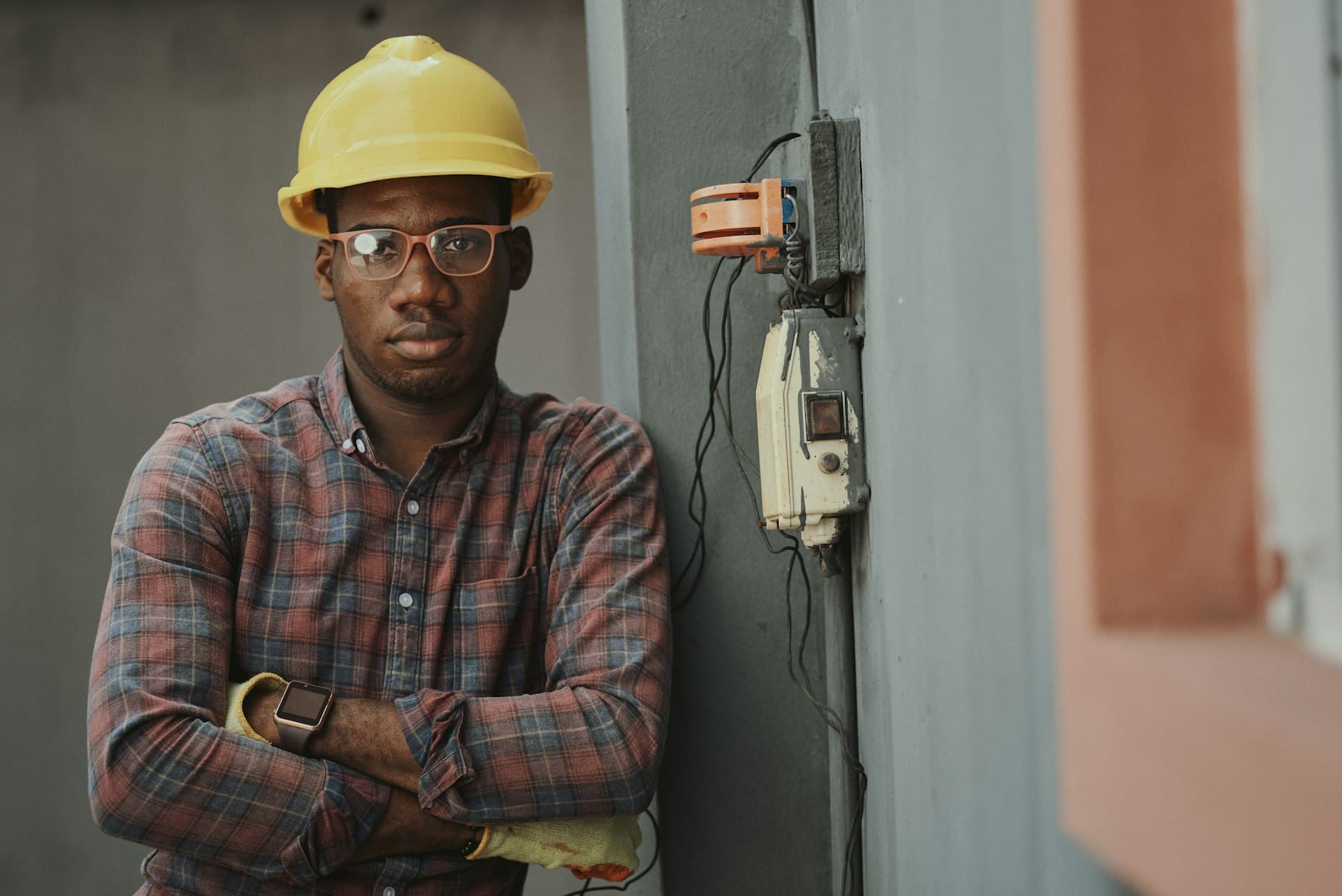 Professional electrician at work